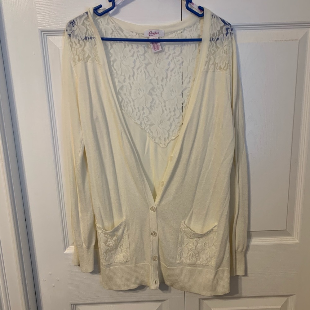 ☆ cream cardigan with lace details ☆
